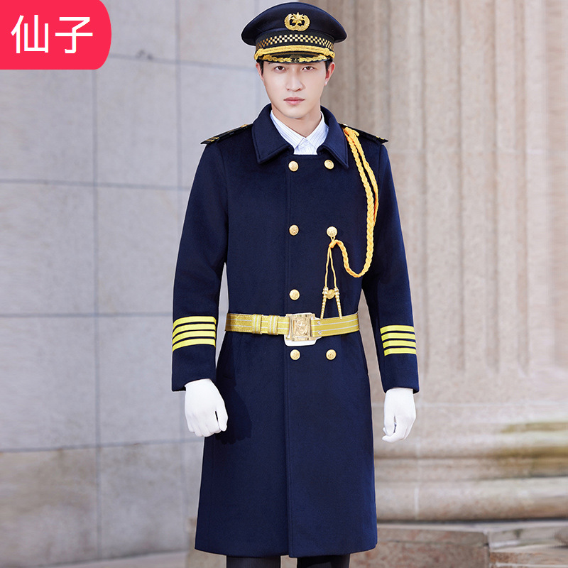 윈터 호텔 부동산 이미지 포스트 보안 작업 유니폼 재킷 코튼 두꺼운 더블 브레스트 남성용 모직 코트