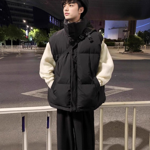 Down Cotton Vest Men's Spring and Autum Thickeneded Warm Stand-Up Collar Versatile Loose Large Size High-End Couple Casual Vest