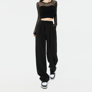 Hot Girl Fashion Wide Leg Pants Women's Spring Summer Autumn High Waist Draped Loose Straight Tube Floor Trousers Slimming Casual Suit Pants