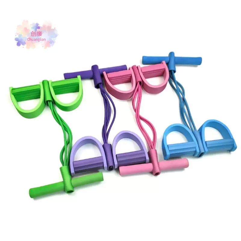 四管脚蹬拉力器仰卧起坐辅助拉力绳4管脚踏多功能瑜伽健身阻力绳