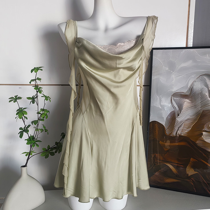 Sexy pajamas women's new French swing collar ice silk nightgown light luxury home clothing pure desire temptation suit a generation of hair