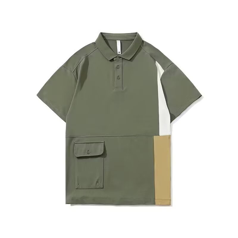 Men's Short Sleeve Polo Shirt Color Blocked Fashionable Lapel Loose Fit Versatile Top New Summer Style_viptrois.com