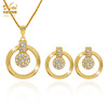 Necklace and earrings for bride, set, fashionable jewelry, 24 carat, diamond encrusted, European style