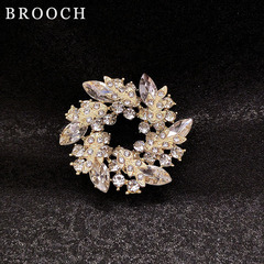 雙層樹葉花環胸針高檔時尚水鑽胸花復古防走光別針大衣配飾女