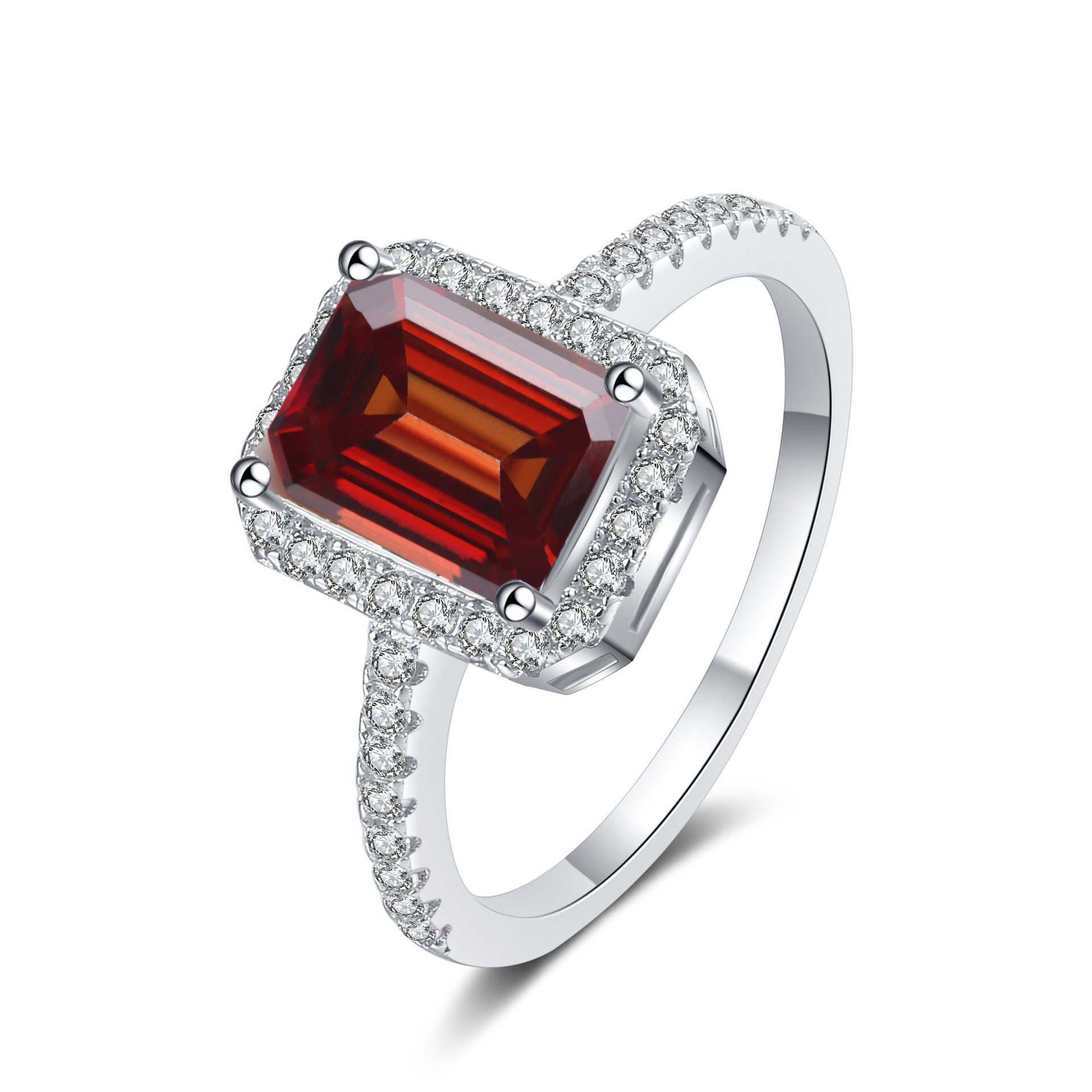 1 quilates esmeralda corte anillo de diamante de mozanita plata esterlina S925 anillo de boda anillo de diamantes de mozanita ventas transfronterizas calientes