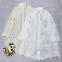 日系纯棉绣花刺绣长衬衫文艺复古春夏满刺绣花衬衫宽松减龄连衣裙