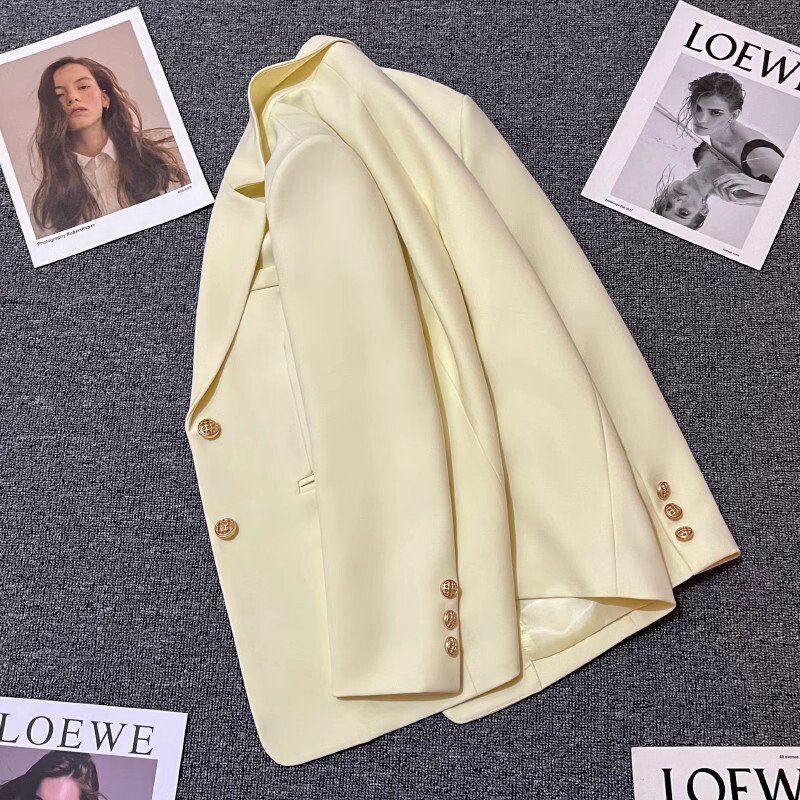 2025 Spring and Autumn New Cream Yellow Easiest for Match Suit Jacket Women's High-Quality Casual Temperament Casual Western Suit 2025 Spring and Autumn New Cream Yellow Easiest for Match Suit Jacket Women's High-Quality Casual Temperament Casual Western Suit