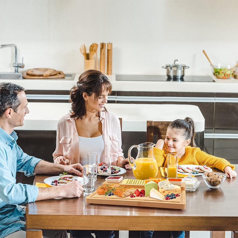 Tablero de queso de bambú con set de cubiertos tablero de platos multifuncional bandeja de queso de madera tablero de queso set tablero de corte de queso