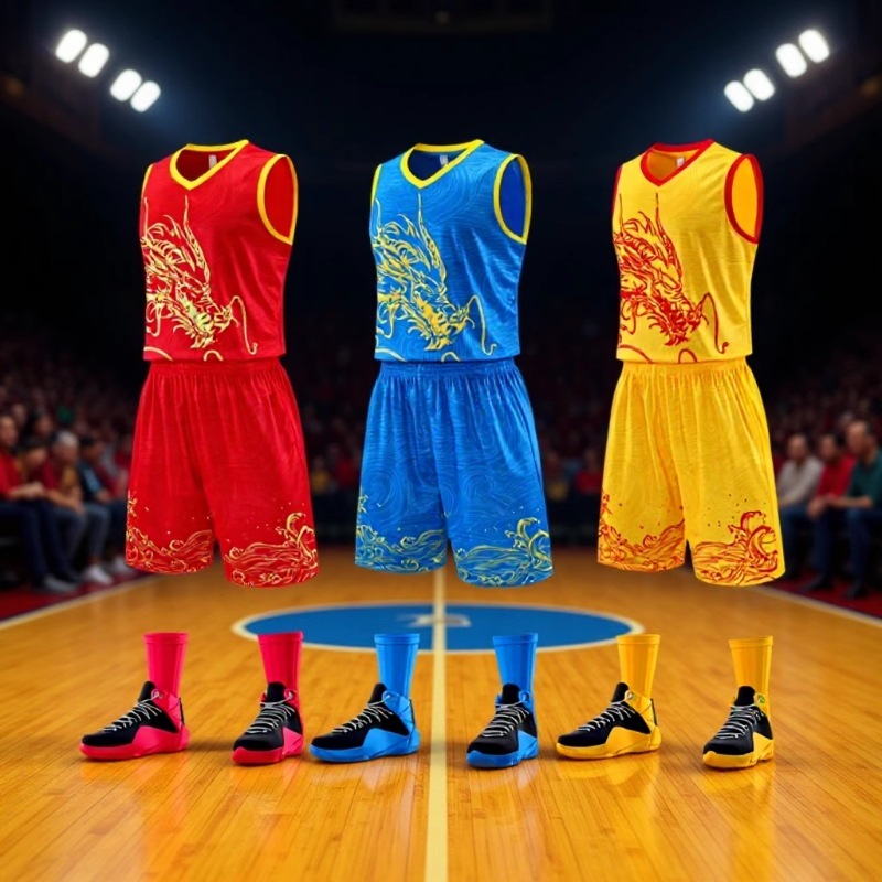 Chinese Style Dragon Pattern Basketball Uniform Suit Adult Club Team Competition Training Uniform Jersey Dragon Boat Festival Dragon Boat Uniform