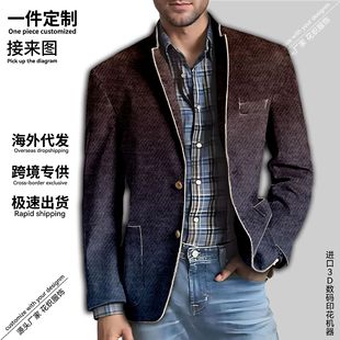 Cross-Border Export New Gradient Personalized 3D Printed Suit Jacket Men's Aliexpress Independent Station Tops Suit Men's Clothing