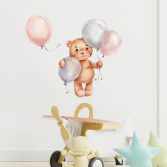 LW-B04卡通小熊氣球牆貼幼兒園兒童房間布置臥室床頭裝飾牆紙自粘