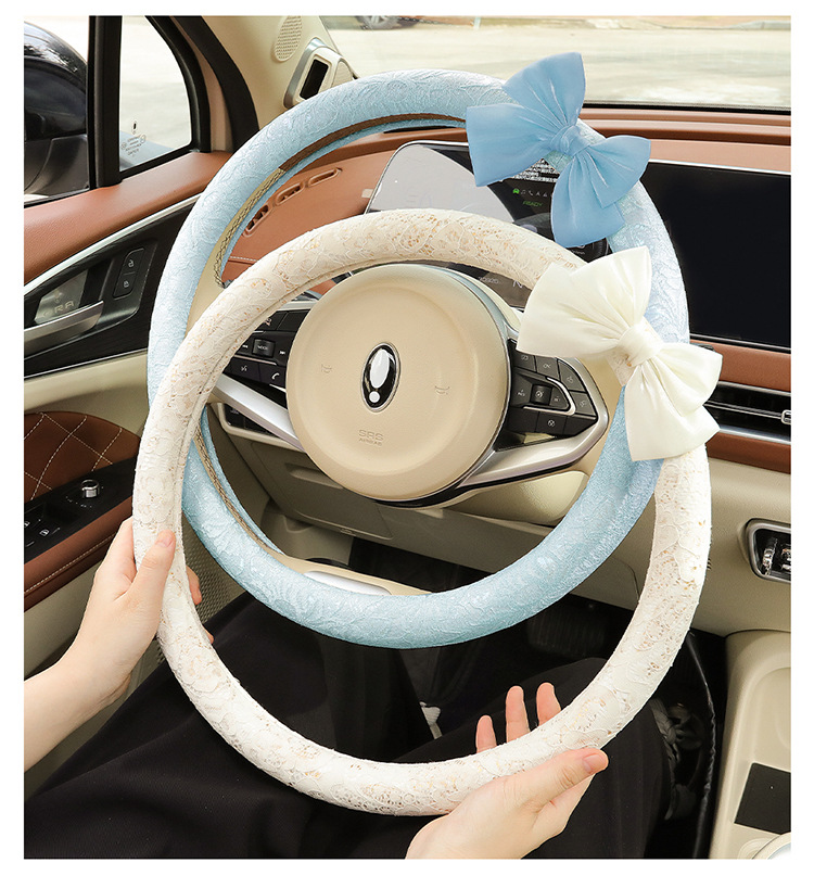 New Car Steering Wheel Cover for All Seasons and Summer, Non-Slip, Universal Fashionable Lace Female Cute Handlebar Cover, Cross-Border Supply