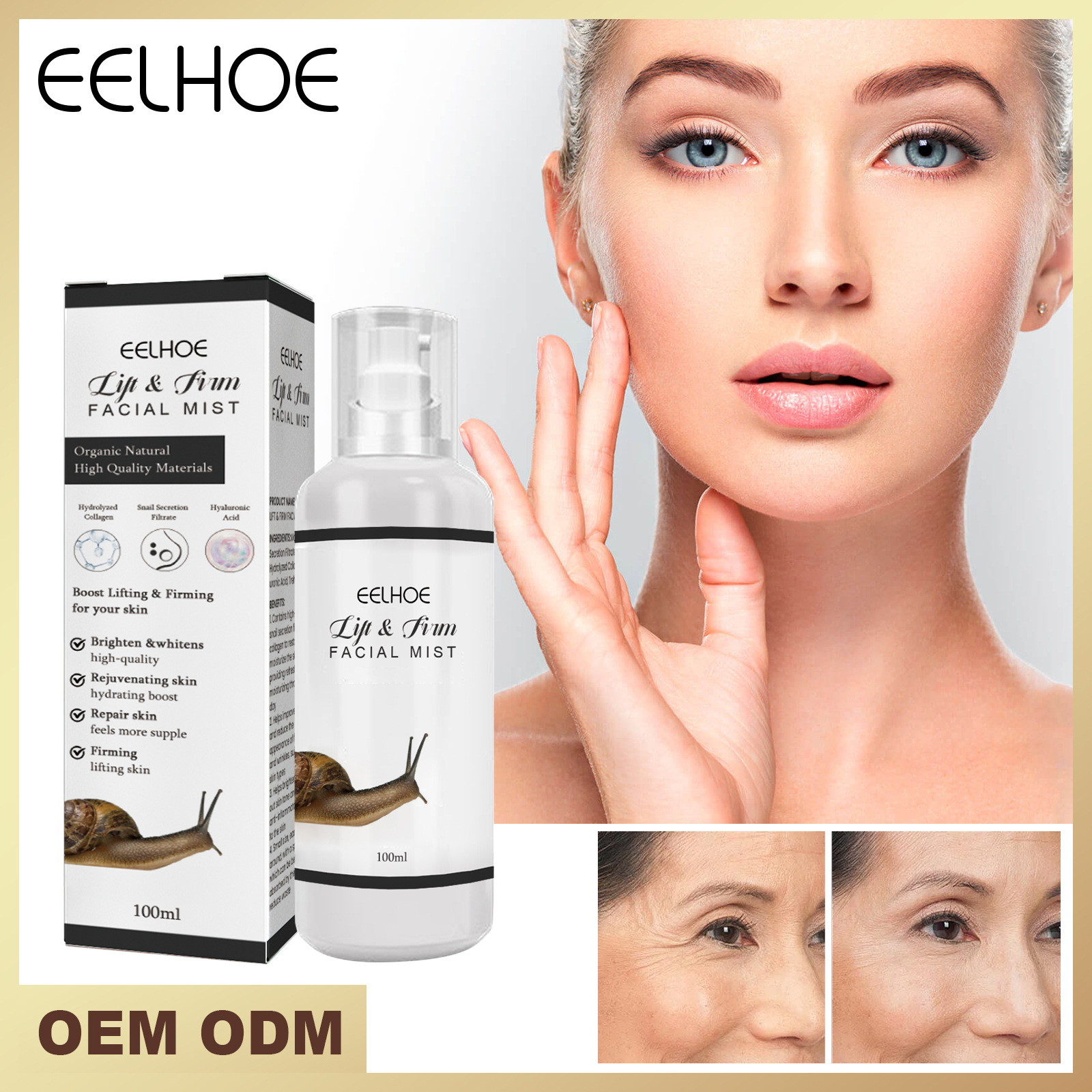 Opstrammende ansigtsspray, smuk ansigtsspray, fugtgivende og foryngende kollagen, fugtgivende og udglattende essensspray_voghion.com