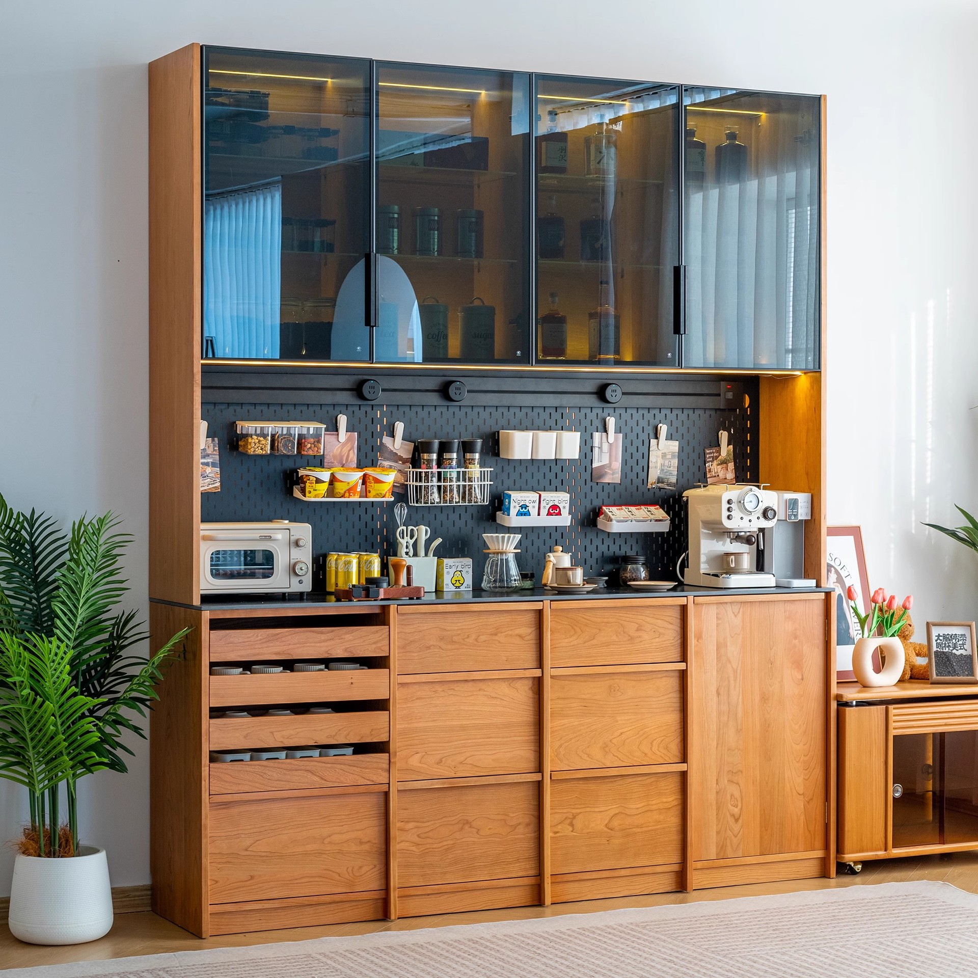 Your Highness Nordic Sideboard Modern Simple Cherry Solid Wood Locker Japanese Rock Board Kitchen High Cabinet Integrated Wall