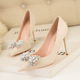 323-6 European and American fashion wind banquet high heels for women's shoes high heel with shallow pointed mouth pearl bow single shoes