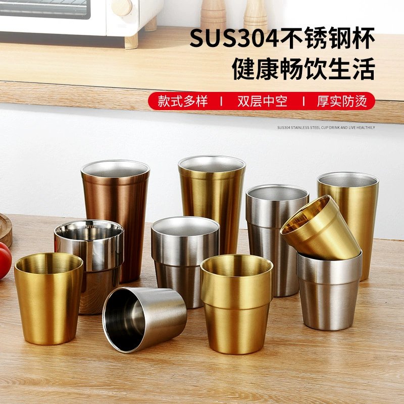 Кружка из нержавеющей стали 304, двухслойная, в корейском стиле, большая емкость, портативная, для дома, для кофе, для холодных напитков, с кованой текстурой, для трансграничной торговли