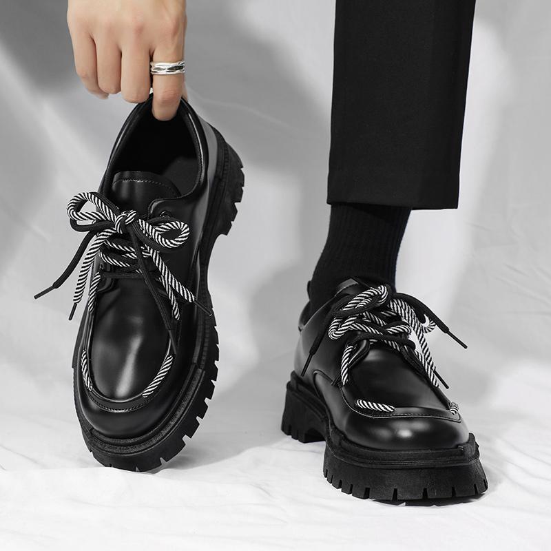 Men's autumn black shoes English style for leisure