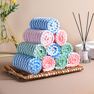Cationic Rag Thickened Coral Fleece Wavy Rag Kitchen Rainbow Absorbent Dishwashing Cloth Oil-Free Scavenger