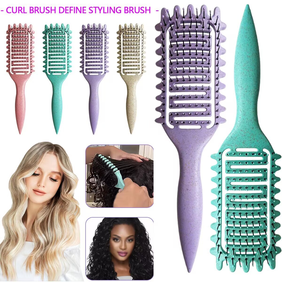 Producto caliente Curl Define Styling Brush Rebotar Curl Definición Peine Peine para el cabello rizado