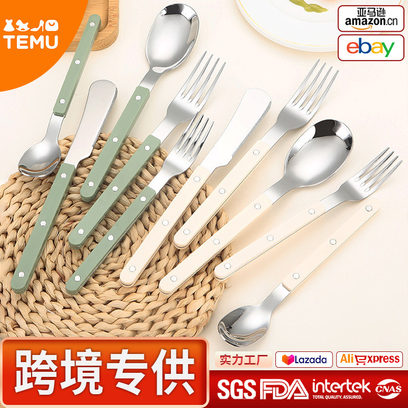 Stainless Steel Knife, Fork and Spoon Tableware Set French Creative Rivet Clip Handle Hotel Western Tableware Steak Knife and Fork Dessert Spoon Stainless Steel Knife, Fork and Spoon Tableware Set French Creative Rivet Clip Handle Hotel Western Tableware Steak Knife and Fork Dessert Spoon