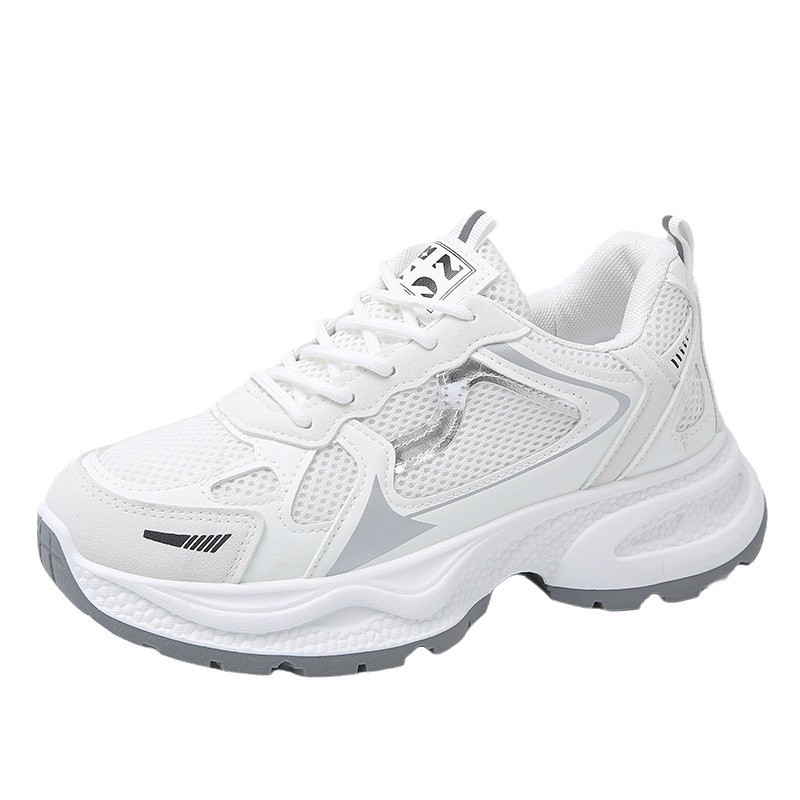 Otoño y invierno 2024 nuevos zapatos de papá para mujeres cómodos transpirables de moda americana de color sólido aumentando la altura de los zapatos de corrida amortiguación explosión