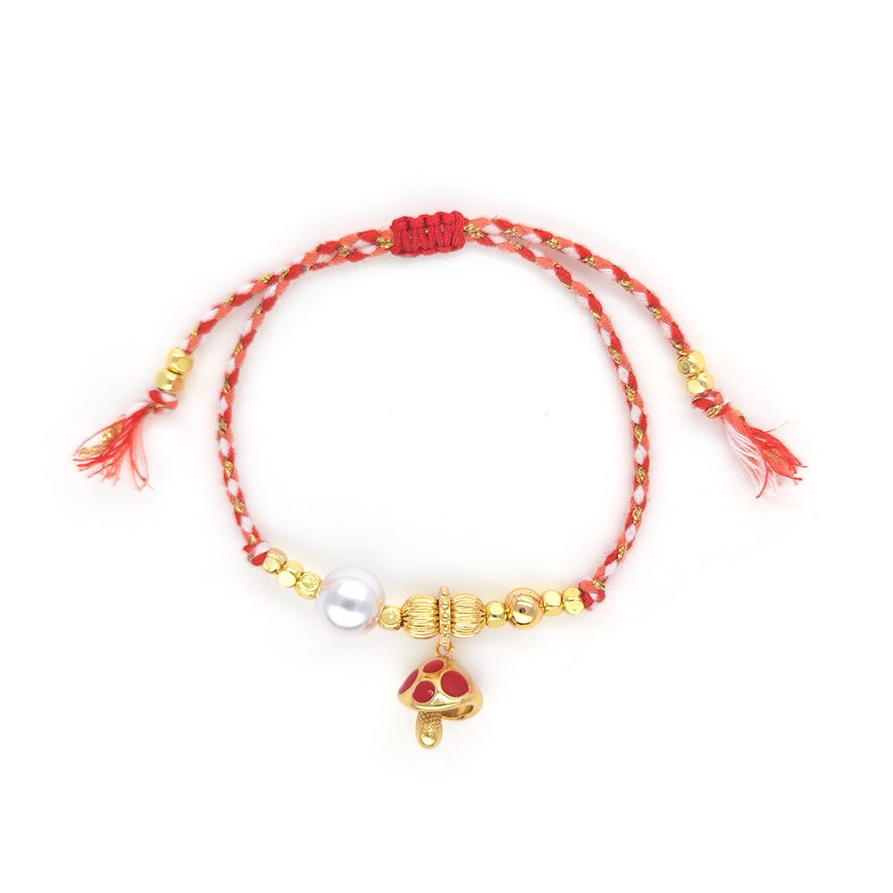 Knitting Design Casual Mushroom Polyester Copper Knitting 18K Gold Plated Women's Drawstring Bracelets