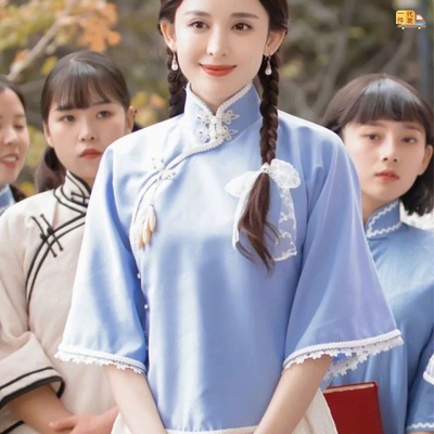 Outfit Republic of China ancient costume Fifty-four Student wear Ladylike Women's wear Retro literature suit Movies