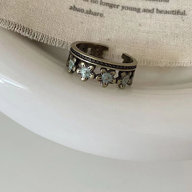 「Secret Garden」Anello aperto da donna con fiore di nicchia di alta qualità, stile retrò, a strati, con farfalla vintage_voghion.com