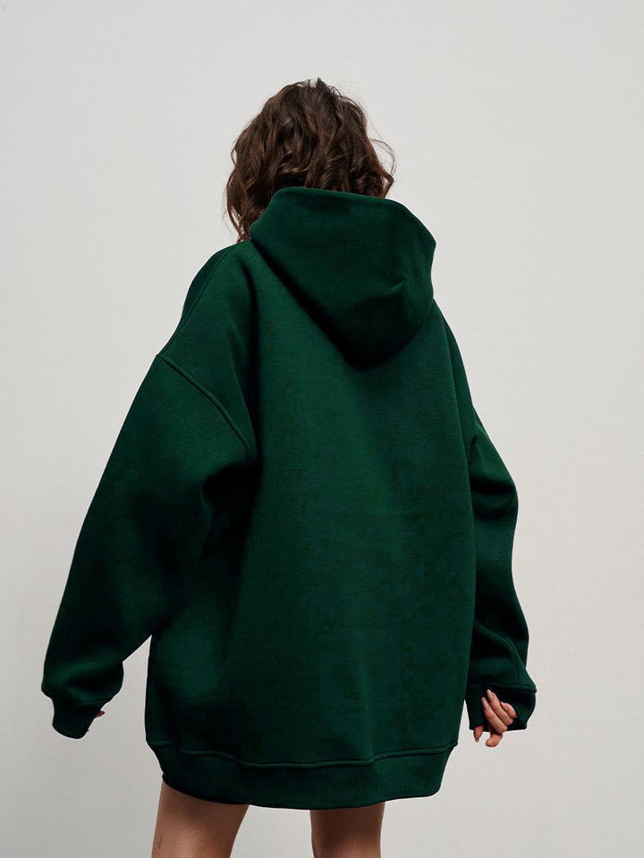 Áo hoodie nỉ lông dáng rộng có mũ và túi, tay dài, dáng unisex — Màu cà phê, Màu hồng, Màu xám, Màu đen chi tiết 54