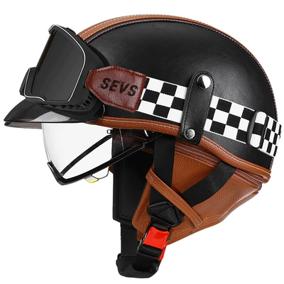 Motosiklet kaskı (dəbilqə) — car helmet Japanese scoop helmet - brown-black-transparentmig-large-frame-black-mirror-m