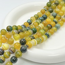 天然黄绿缠丝玛瑙玉髓散珠圆珠 DIY手串项链散珠饰品配件