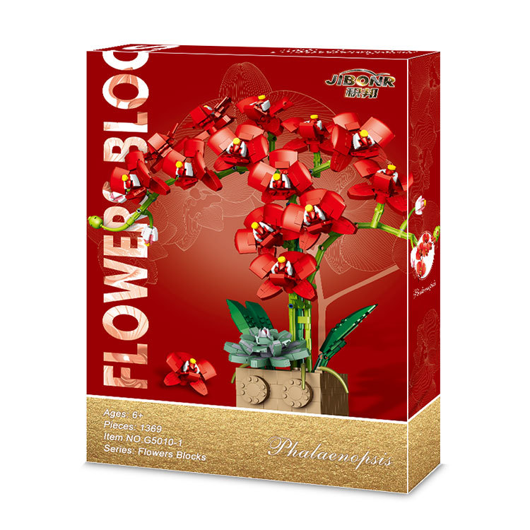 Jibang Is Compatible with a Certain Tall Small Particles, National Style Phalaenopsis Building Blocks, Bouquets, Puzzle Assembling, Spring Festival Festive Potted Ornaments