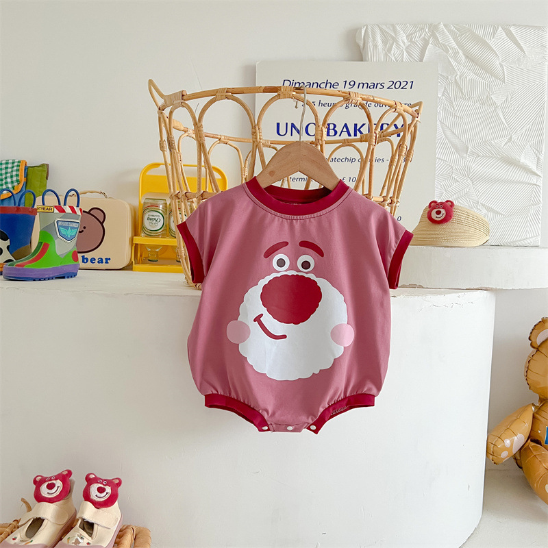 乐宾 0-2岁婴幼儿服装三角包屁衣 卡通造型哈衣草莓小熊棉质爬服详情4