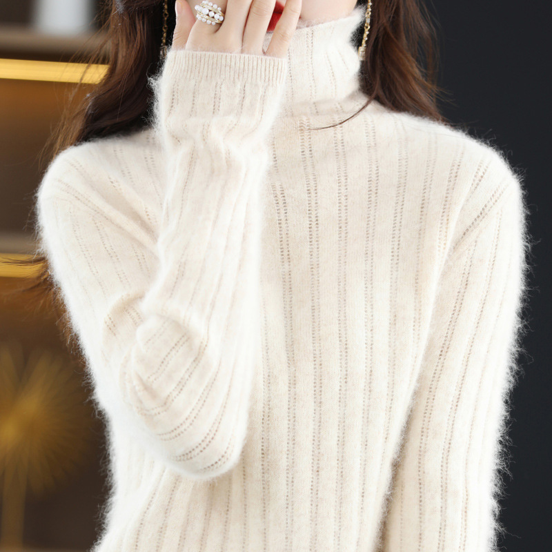 Women's Autumn/Winter High-Neck Mink Cashmere Sweater Base Layer Plus Size Wool Sweater Pullover Solid Color Versatile Cashmere Cross-Border Wholesale