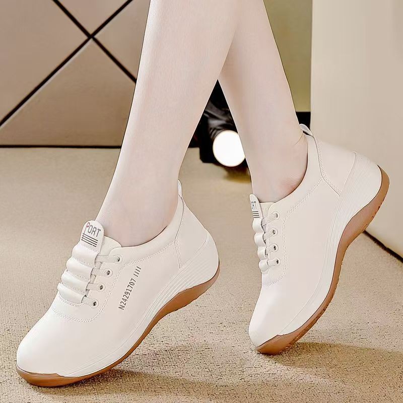 2026 primavera nuevo estilo casual confortable suela suave madres mayores zapatos Lefour zapatos de trabajo de cuero blanco plano