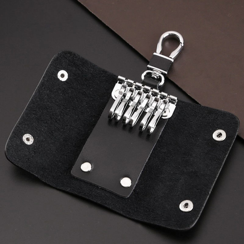 Men's waist-mounted car key bag, genuine leather, women's card holder, zippered multi-functional storage coin purse, keychain, key bag