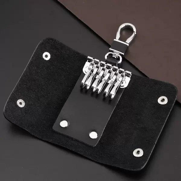 Men's waist-mounted car key bag, genuine leather, women's card holder, zippered multi-functional storage coin purse, keychain, key bag