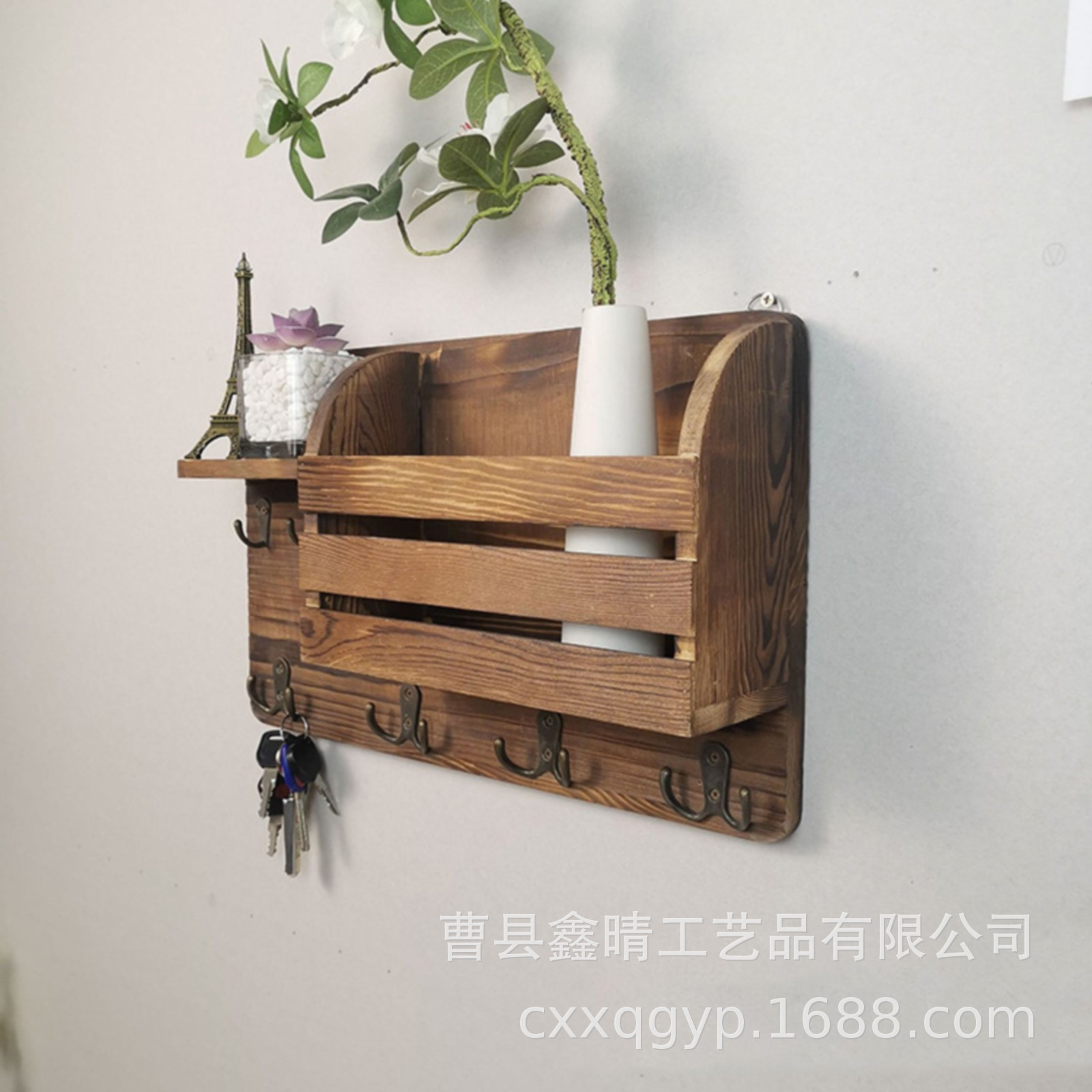 Rack de almacenamiento de madera vintage pasillo montado en la pared estante de la llave Puerta mochila perchero pared rack de almacenamiento