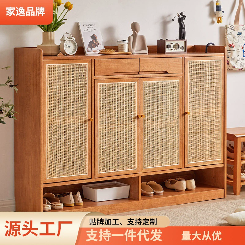 Шкаф для обуви из цельного дерева из ротанга Домашний дверной проем Шкаф для хранения большой емкости Многофункциональный вход Простой цветной шкаф для хранения из вишневого дерева
