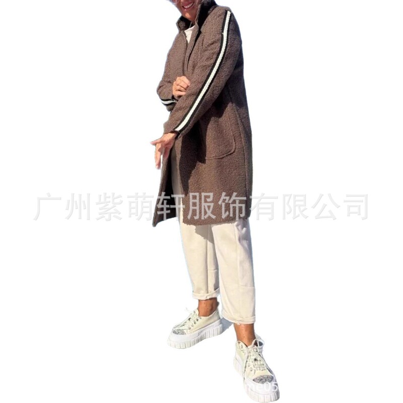 2025欧美英伦街拍女装秋冬大衣中长款加厚颗粒绒毛呢红色大衣外套|undefined