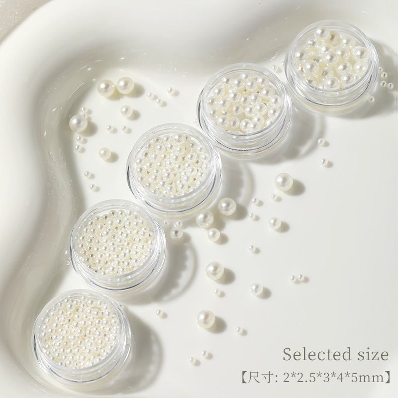 Estilo japonés de uñas perla tridimensional plana tamaño mixto joyería bola redonda accesorios de uñas diamante brillante perlas de color beige puro