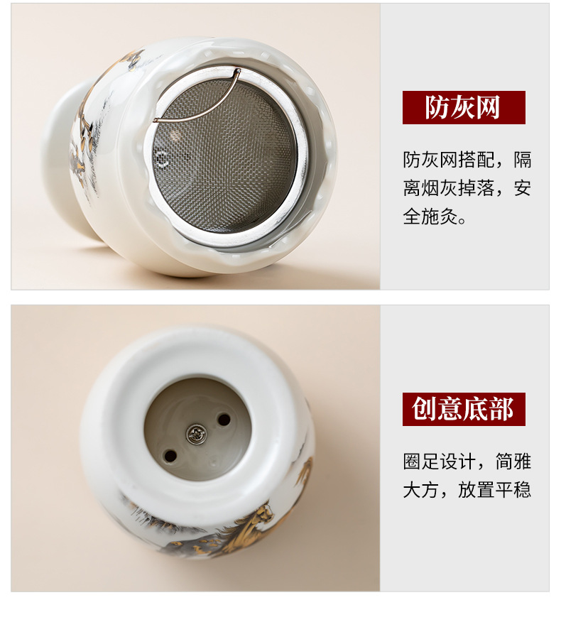 Ceramic Moxa Cup Lotus Rim Double Layer Heat Insulated Moxibustion Jar with Gua Sha Massage for Home Spa Use in use