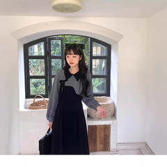 法式黑色长袖连衣裙子女秋冬季2025新款小个子入秋一整套穿搭套装
