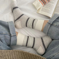 Striped Socks Women's Spring and Autumn Thin Style Multi-purpose Individuality Pile Socks Four Colors Basic Long Tube Internet Famous Trendy Socks Mid-calf Socks 