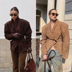 跨境欧美女装速卖通爆款时尚休闲机车风翻领外套