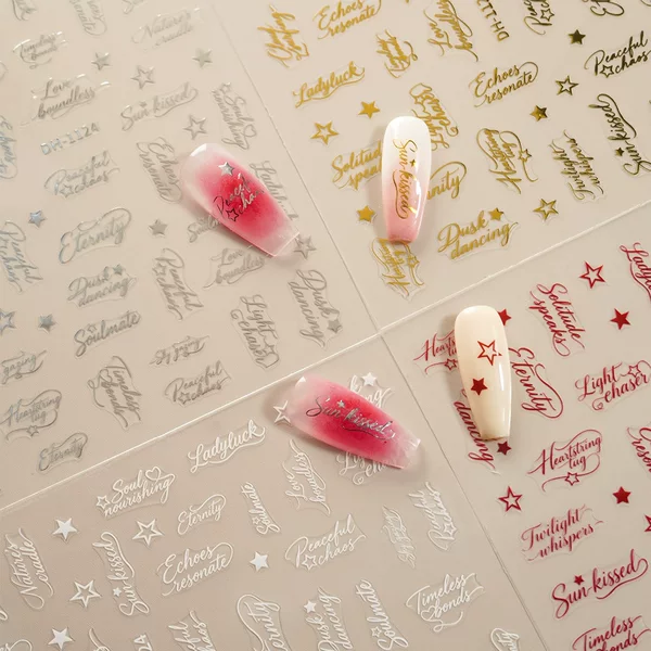 New 3D flat nail art stickers for cross-border foreign trade, popular on Instagram, with gold foil DIY English letter nail stickers DH1123
