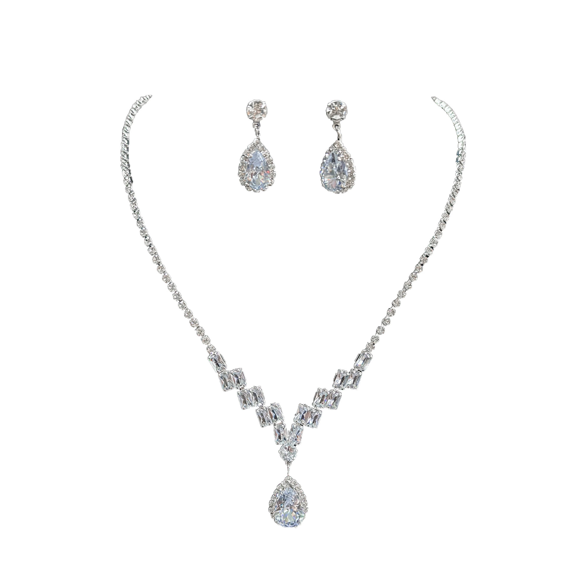 Zirconium, fashionable necklace and earrings, jewelry, high-quality style, diamond encrusted