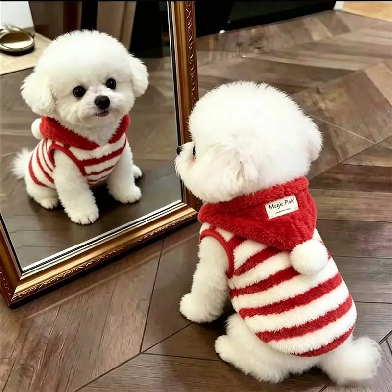Dog clothes for autumn and winter, thickened and warm hooded vest, suitable for Bichon Frise, Teddy, Schnauzer, and other small breeds, stylish and fluffy