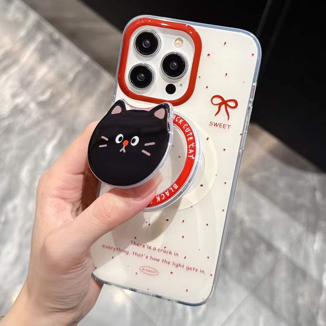 El estilo ins salpicaduras de tinta con lazo para gatos apple 16ProMax magnetic 14 funda para teléfono iphone15P hembra 13