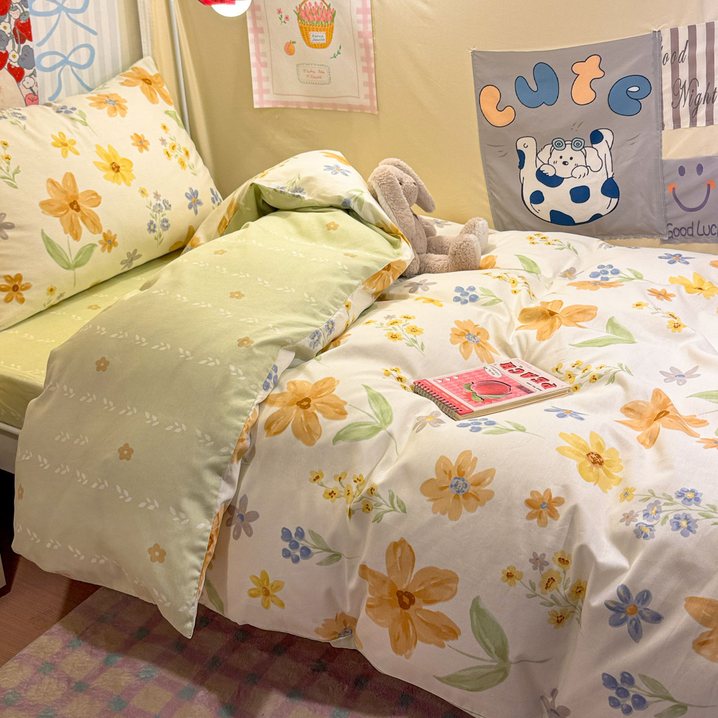 Ropa de cama de tres piezas para dormitorio de estudiantes de algodón puro 100% algodón, ropa de cama para dormitorio individual y doble, juego de cuatro piezas